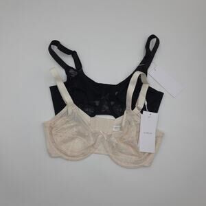 HSIA Bundle of Two Enchante Unlined Lace Underwire Bra in Beige Black Size 34DD